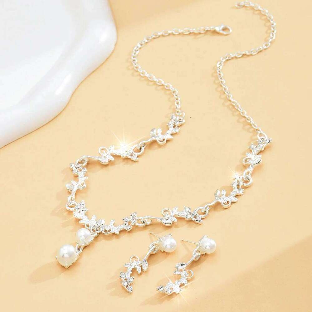 Bridal necklace earrings two-piece set wedding dress accessories Korean collarbone chain women's crystal jewelry wedd Z260313