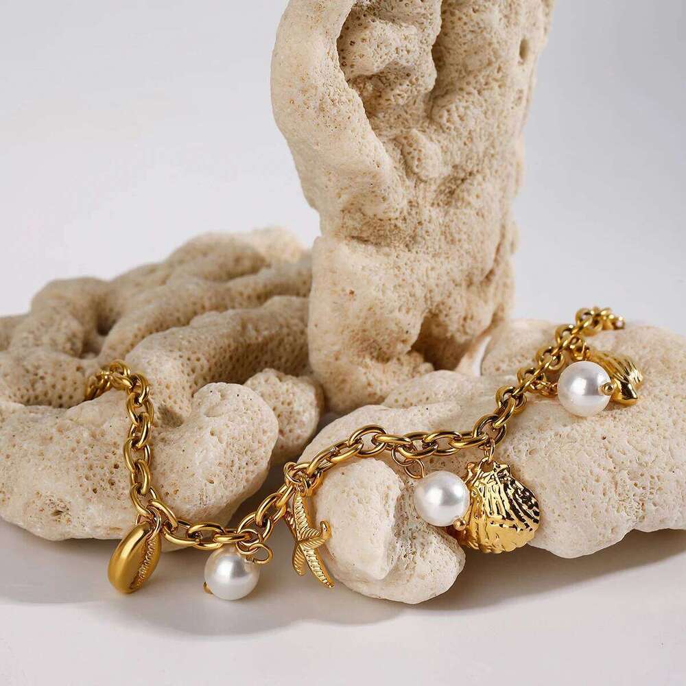 Yori Ocean Style Summer Accessories Pearl Shell Drop Chain Bracelet Bangle Stainless Steel High Quality Jewelry Z260313
