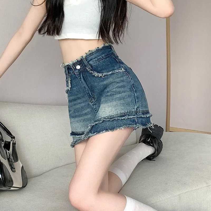 Summer s Vintage Raw Edge A-line Denim Skirt Female Chic High Waist Short Dress Lady Fashion Casual Wrap Hip Jeans Skirt M260314