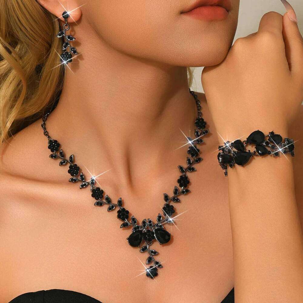 Women's Luxury Crystal Leaf Flower Jewelry Set - Bridal Necklace Earrings Bracelet for Wedding Evening Party Z260313