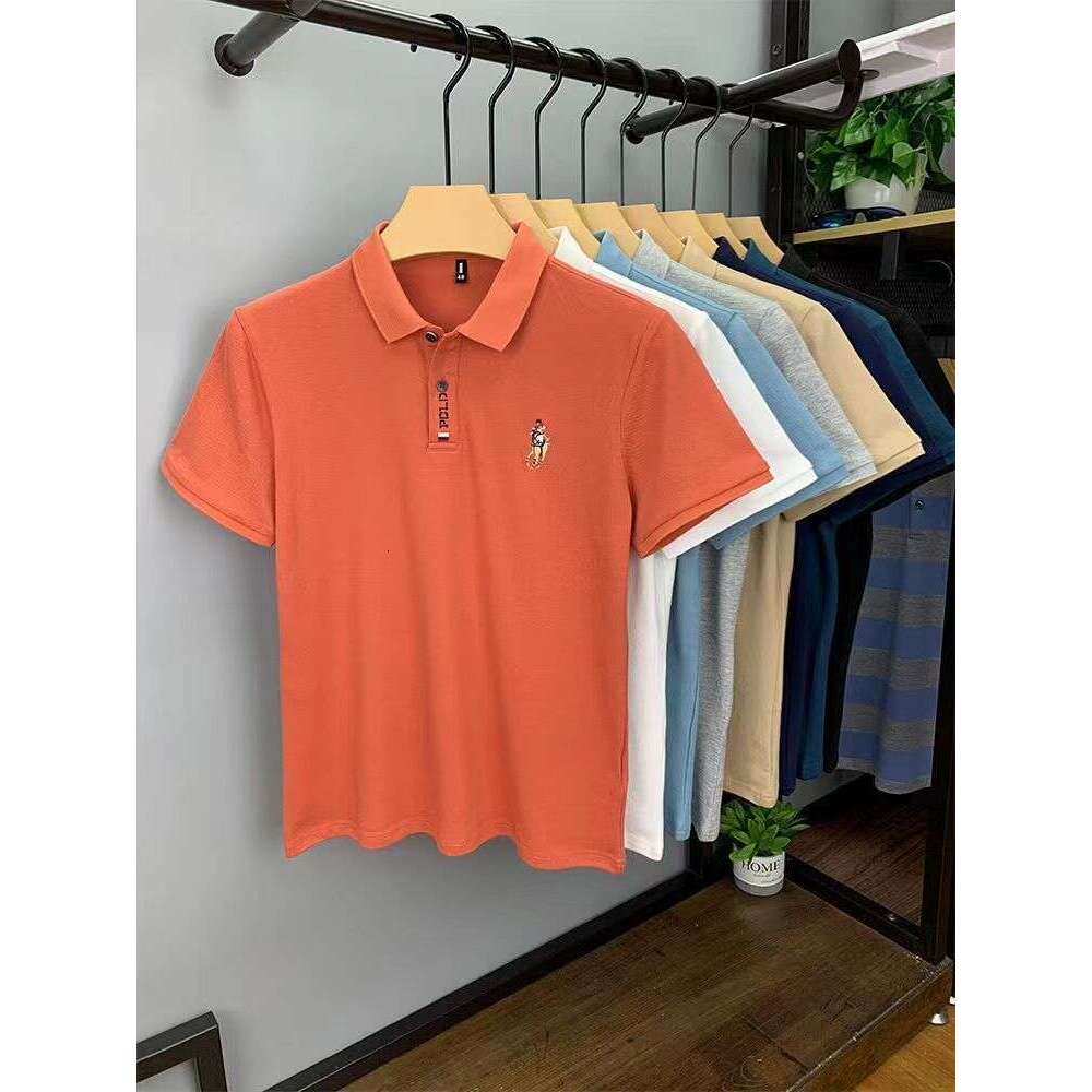 Summer men's T-shirt, short-sleeved polo shirt with embroidered collar, casual loose fit, high-end, trendy solid color half-sleeve for men