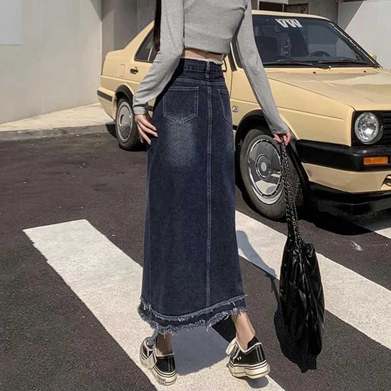 Women New Vintage High Waist A Line Skirts s Gothic High Street Denim Dress Female Fashion Retro Blue Grey Jeans Skirts M260314