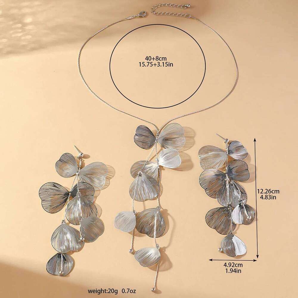 3PC Beautiful and Elegant Ginkgo Leaf Pendant Earrings Necklace Women's Romantic Bride Tassel Set Party Neck Jewelry Z260313