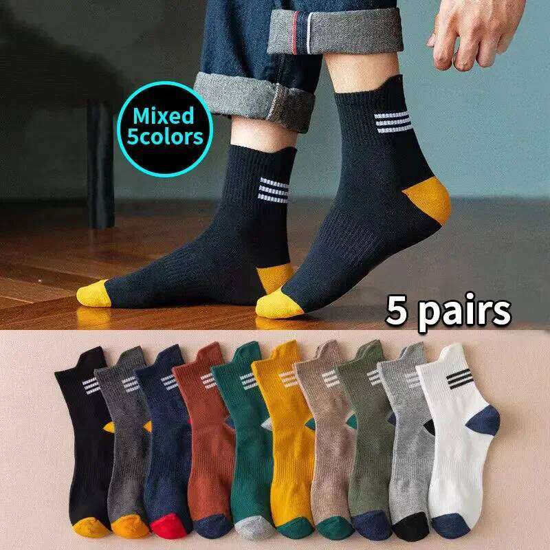 5/10Pairs Breathable Cotton Sports Stockings Bamboo Fiber Autumn and Winter Men Socks Sweat Absorption Deodorant BusinessSox Z260314