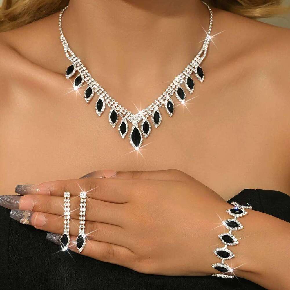 Best Seller Luxury Black Crystal Jewelry Set Women Necklace Earrings Bracelet Ring Party Wedding Bridal Accessories Z260313
