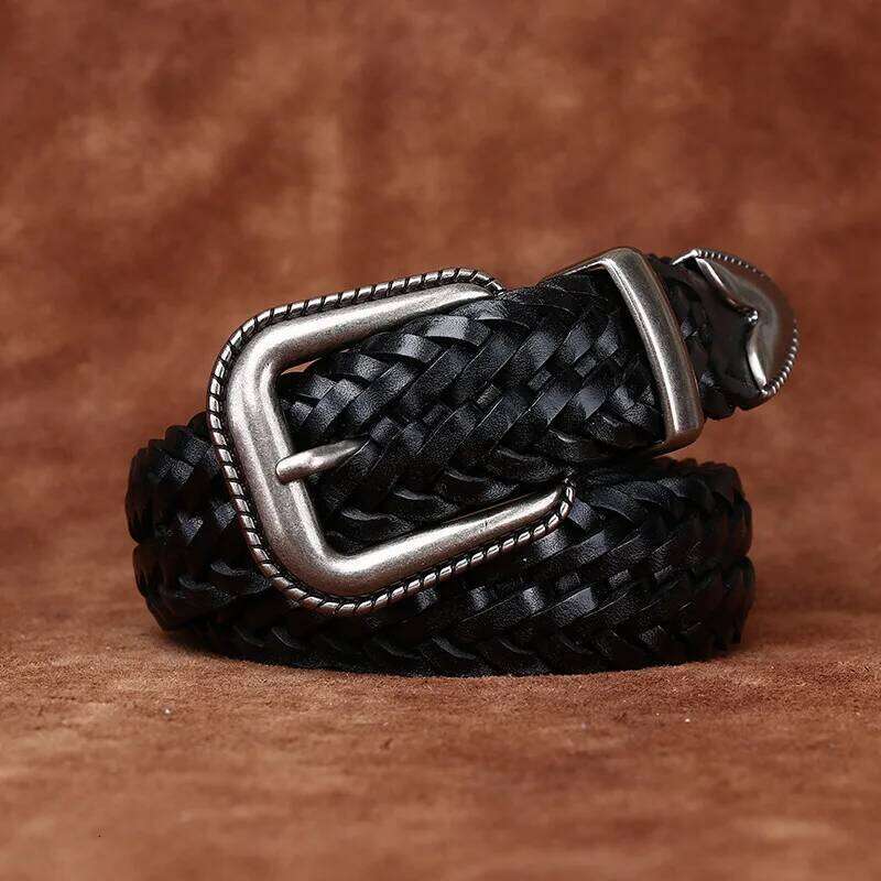 3.2CM Cowhide High Quality Genuine Leather Belts for Men Women Hand Woven Belt Strap Male Pin Buckle Jeans Cowboy Cintos Luxury Z260226