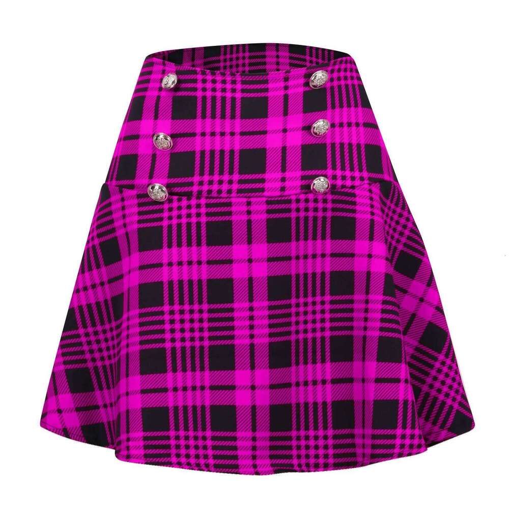 Women Pleated Button-decorated Plaid Print Lady Versatile Style Double-breasted High Waist Female Mini Skirt Z260314