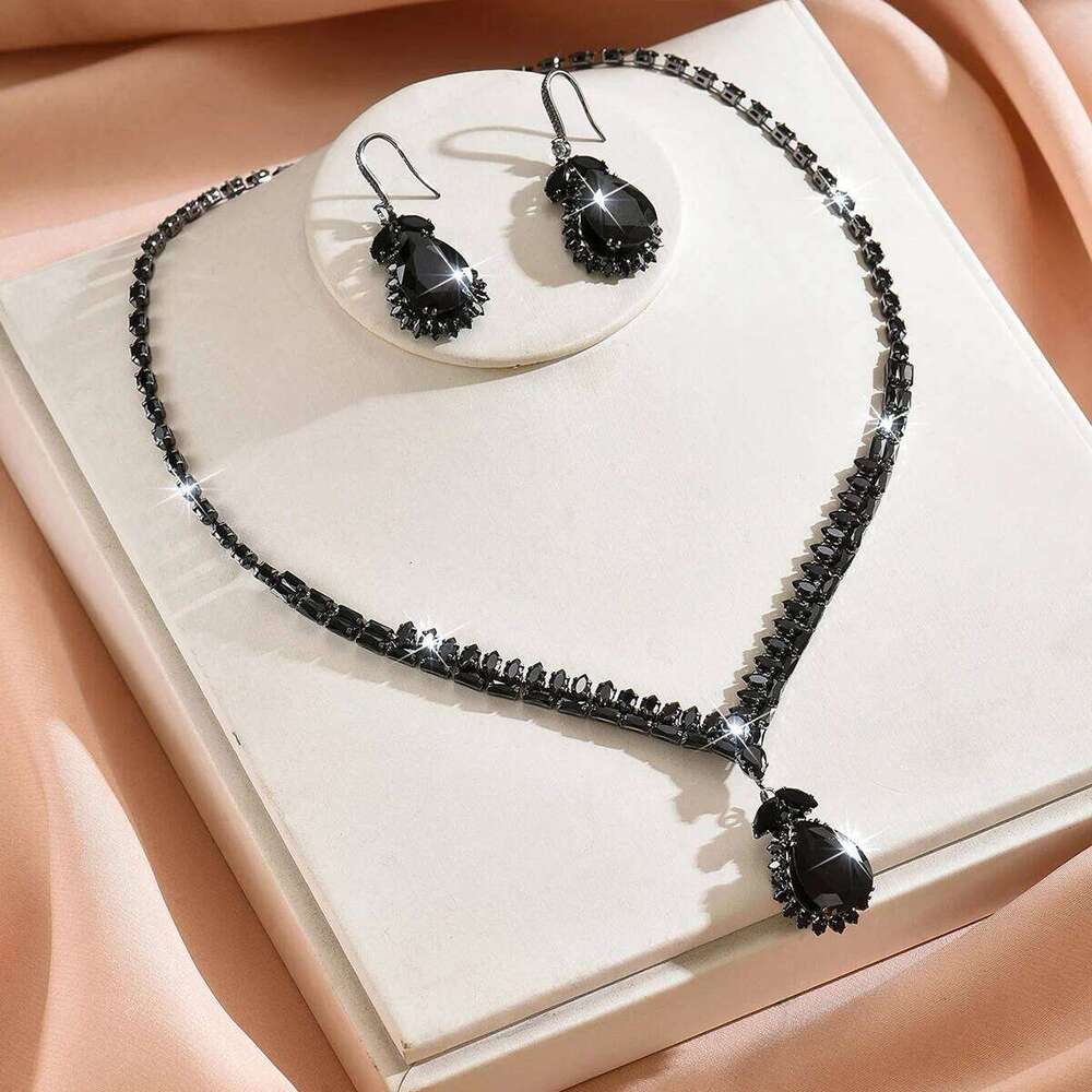 Colorful zircon pendant earrings Korean high-end, sweet and unique necklace fashionable princess jewelry set Z260313