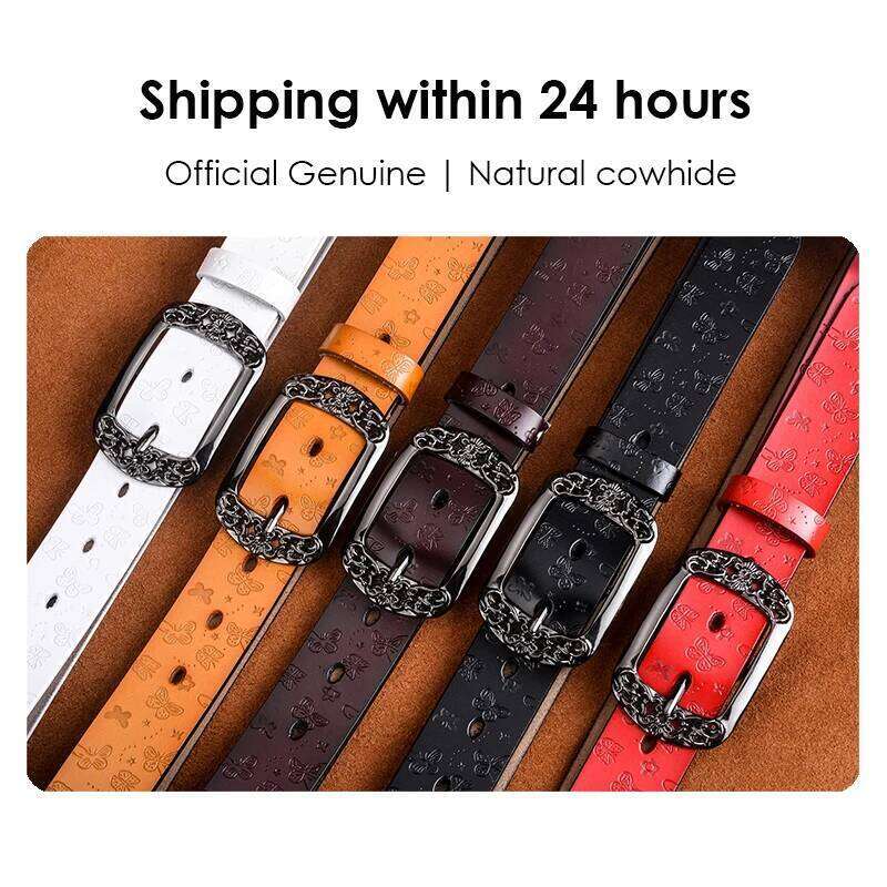 KOLBER Fashion Women's Leather Metal Buckle Natural Cowhide Trouser for Female 95cm to 115cm White Belt Red Girdle Z260226