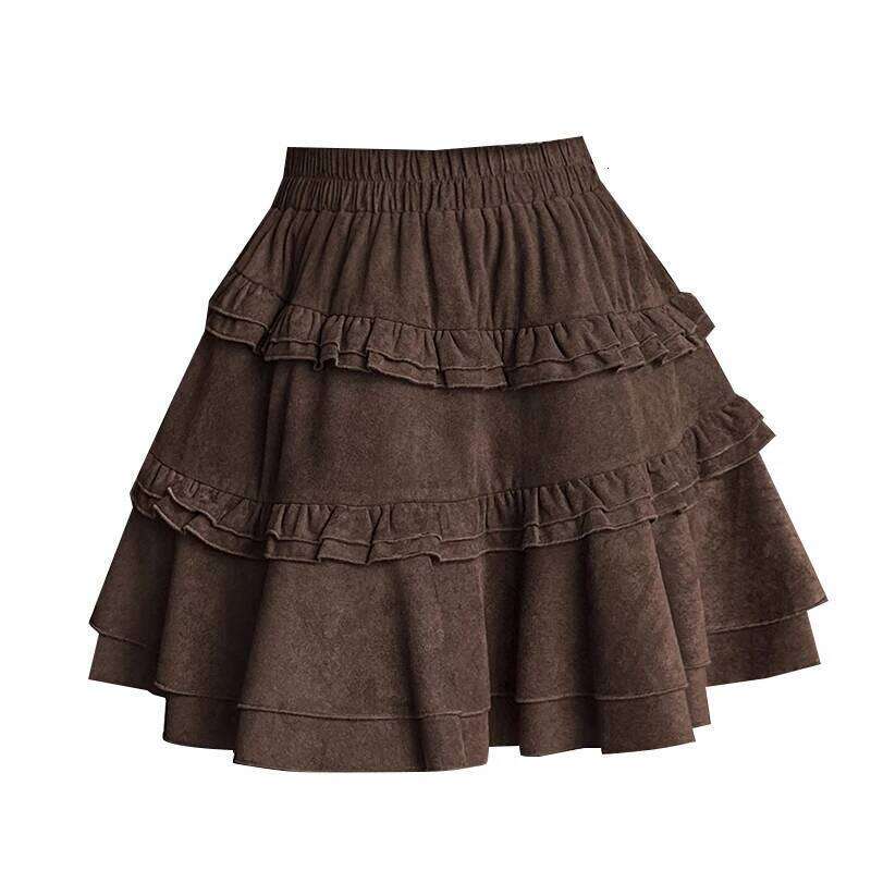 Seoulish Autumn Winter Velvet Ruffles Women's Cake 2025 New High Waist Korean Loose Pleated A-line Short Skirts Female Z260314