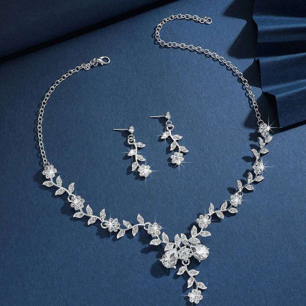 Sparkling Zircon V-Neck Necklace and Earrings Set Womens Elegant Bridal Party Jewelry Gift for Wedding Prom Z260313