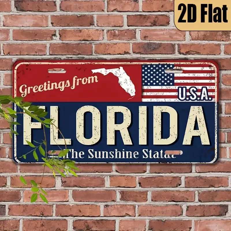 1pc Vintage Florida USA Aluminum License Plate - 6x12 Inch Retro Wall Decor with Greetings from Florida Sunshine State Design D260314