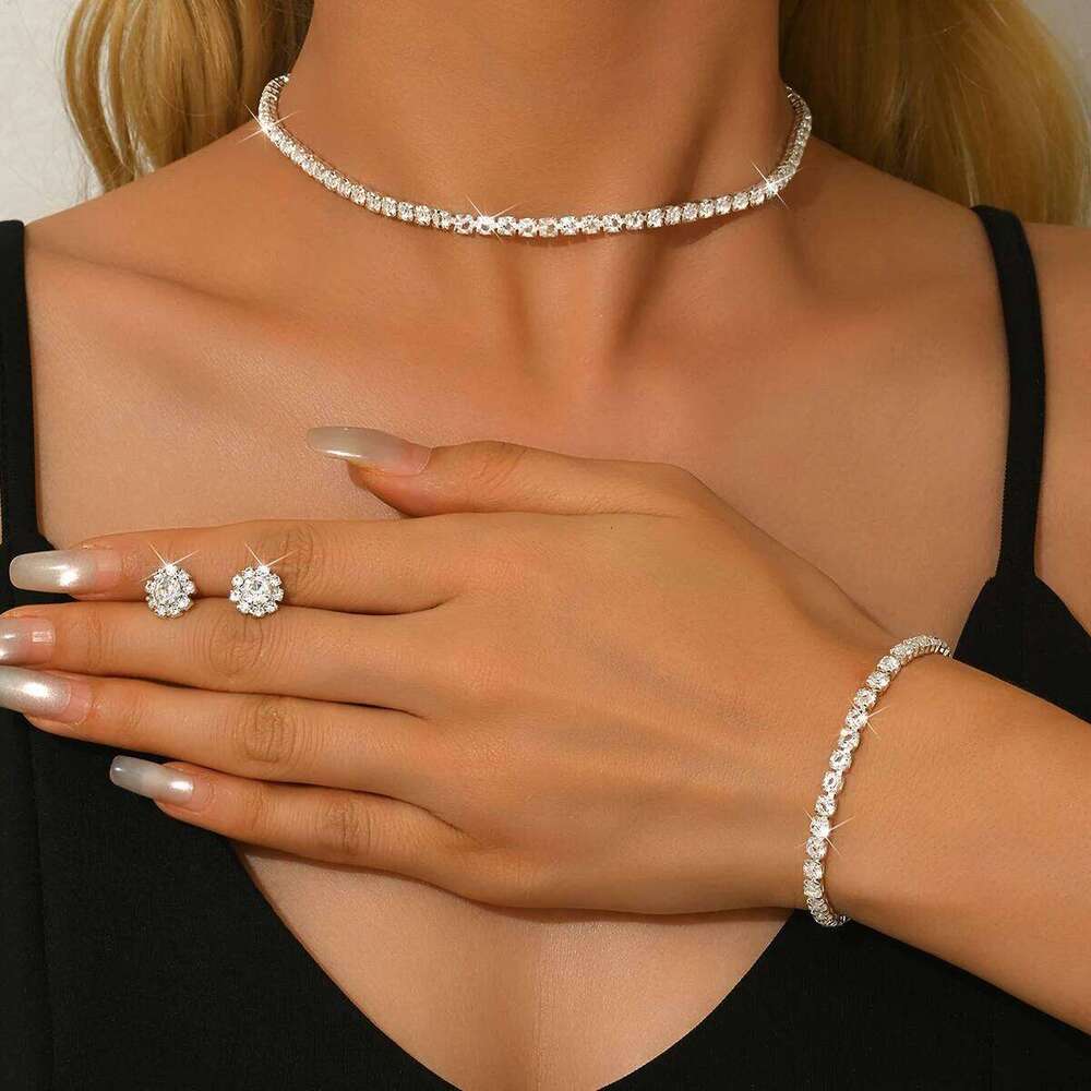 Ladies' fashionable, simple and versatile necklace, earring, bracelet, jewelry set suitable for daily wear, holiday gifts Z260313