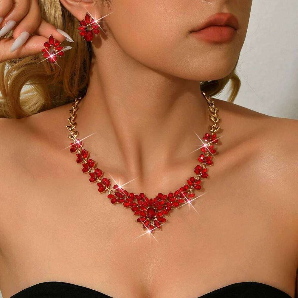 Cross border new bride two-piece with simple flower crystal necklace and earring set wholesale by female manufacturer Z260313