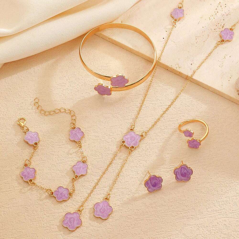 Exquisite Five Leaf Flower Necklace Earrings Bracelet Ring Set for Women Simple Elegant Plum Blossom Jewelry Party Luxury Gifts Z260313