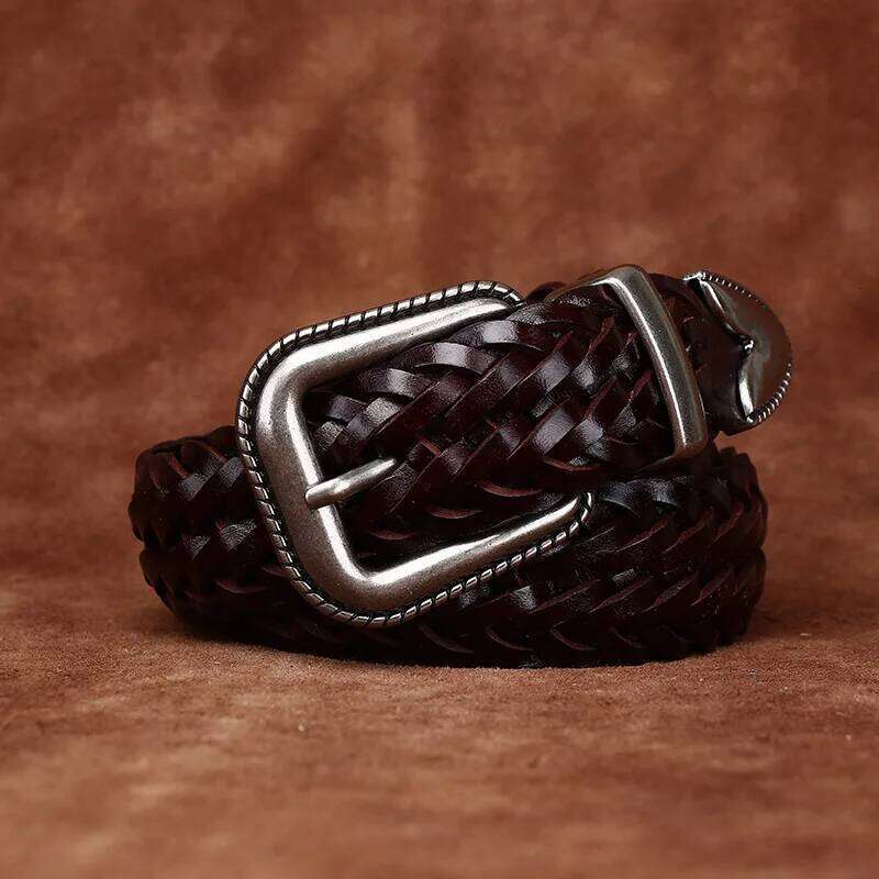 3.2CM Cowhide High Quality Genuine Leather Belts for Men Women Hand Woven Belt Strap Male Pin Buckle Jeans Cowboy Cintos Luxury Z260226