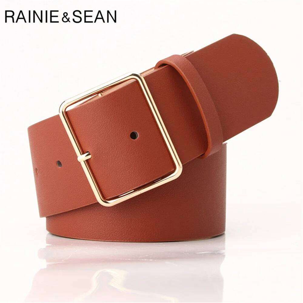 RAINIE SEAN Army Green Ladies Waist for Trousers Casual Pin Buckle Pu Leather Wide Belt Women Accessories 104cm Z260226