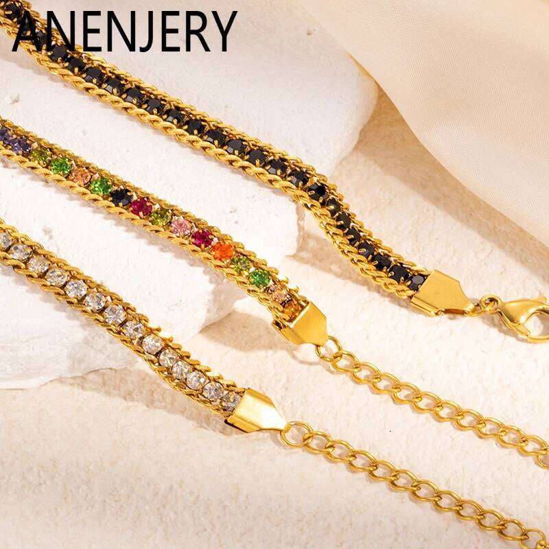 ANENJERY 316L Stainless Steel Colorful Shiny Zircon Adjustable Bracelets For Women Exquisite Special Jewelry Gifts Z260313