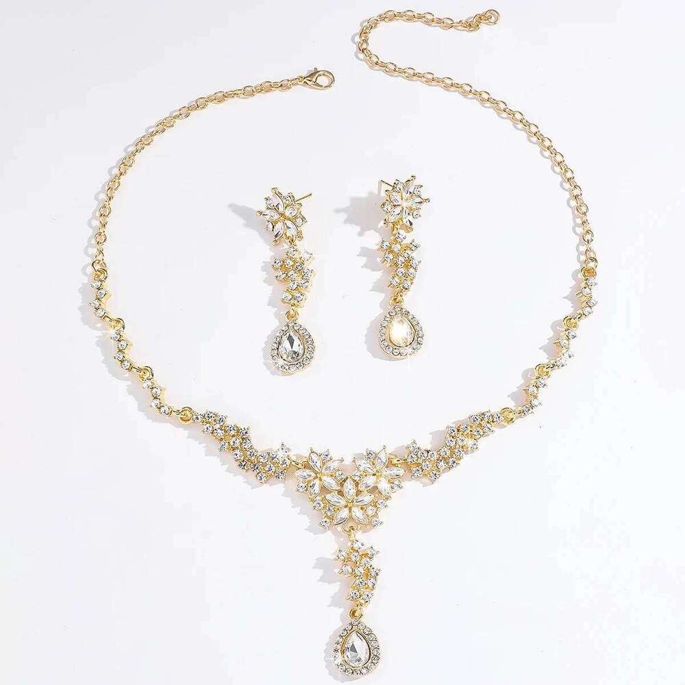 3PC Women's Fashion Rhinestone Flower Water Drop Necklace Earrings Jewelry Set Suitable for Wedding, Party, Festival Gifts-8492 Z260313