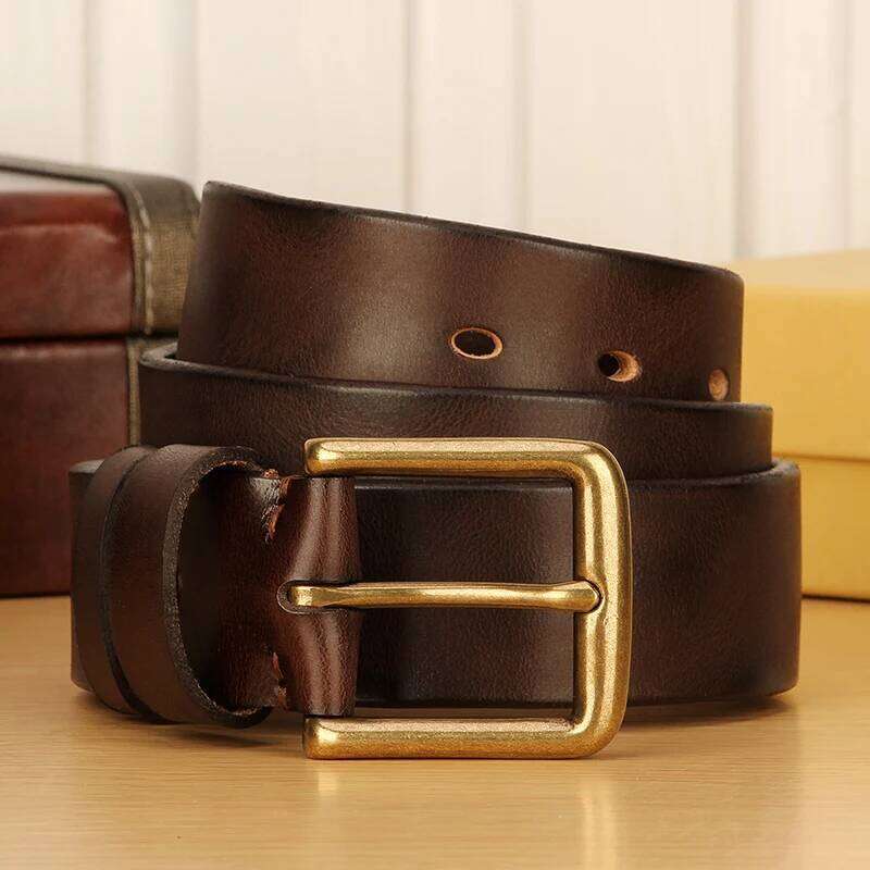 38mm Male Leather Copper Buckle Handmade First Pure Cowhide Retro All-match Casual Jeans Soft Heavy Duty Work Belt Z260226
