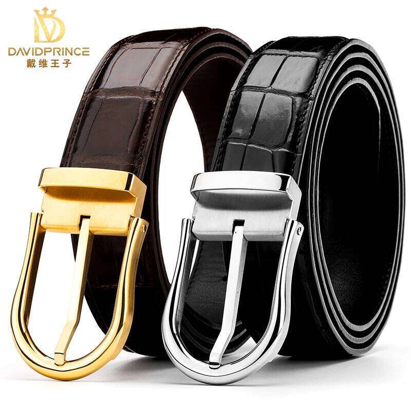 Crocodile men's genuine needle without splicing belly leather stainless steel buckle waist belt Z260226
