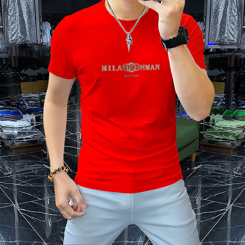 Men's Summer Short-sleeve Crew Neck Polo Shirt Silky Cotton Comfortable And Designer Hoodie Breathable Slim Fit Men's Designer T-shirt Embossed Lettering Trendy