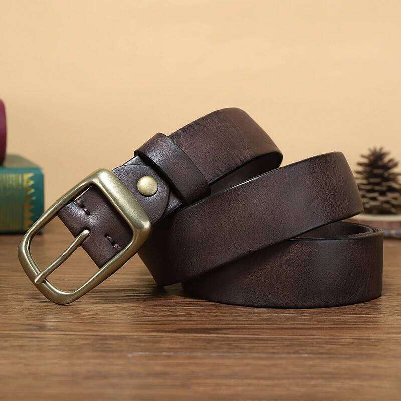 3.3CM Fashion High Quality Genuine Leather Belt Luxury Belts Men New Copper Buckle Strap Male Jeans For Man Cowboy Z260226