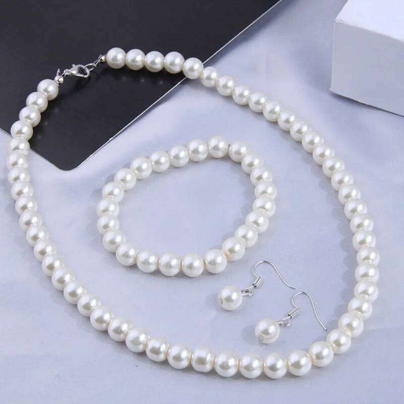 3-Piece Faux Pearl Jewelry Set Elegant Beaded Necklace, Bracelet Earrings - Ideal for Parties & Gifts Z260313