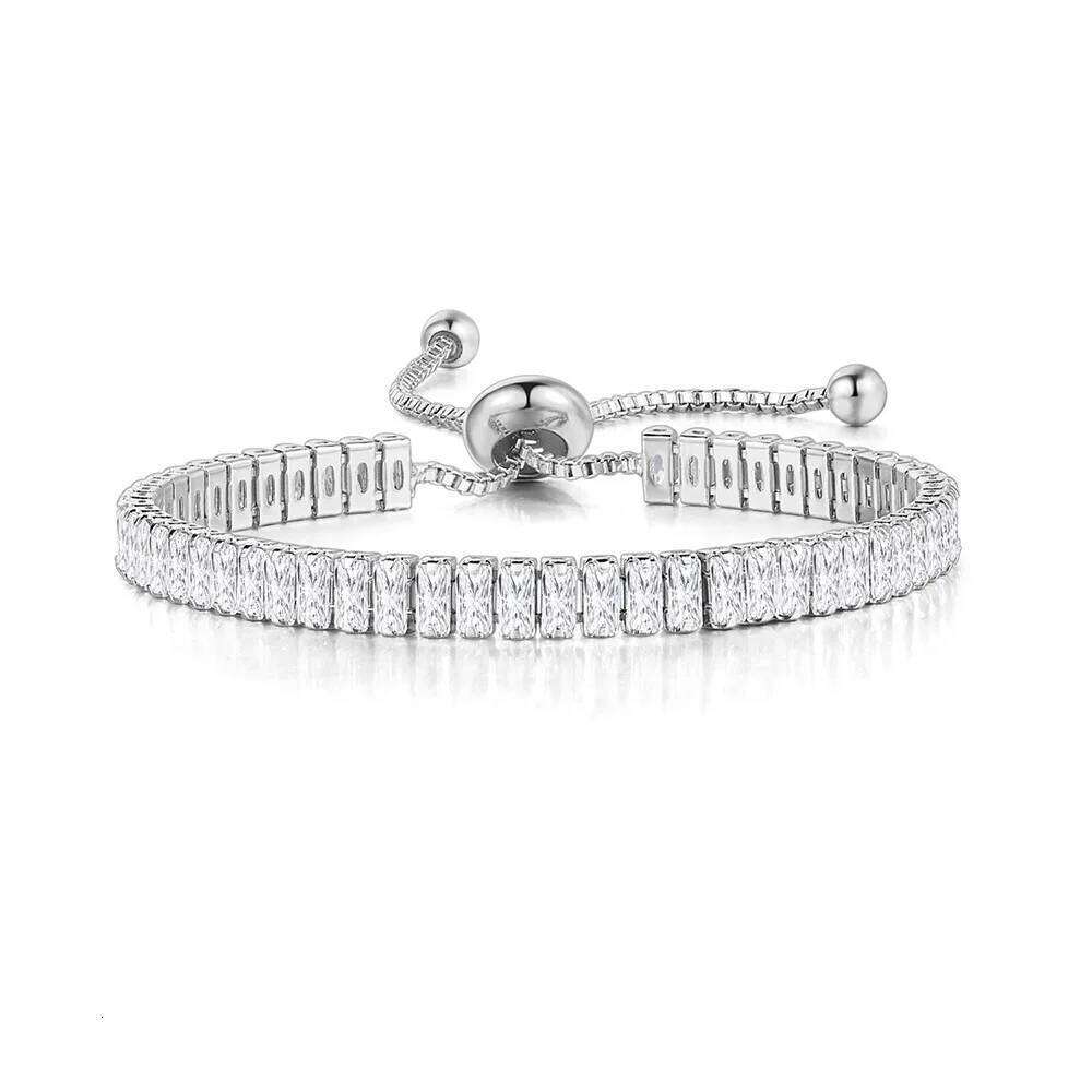 Simple Tennis Bracelet For Women Luxury Rectangle Zircon Silver Color Adjustable Bracelets On Hand Friend Gift Jewelry DZH009 Z260313