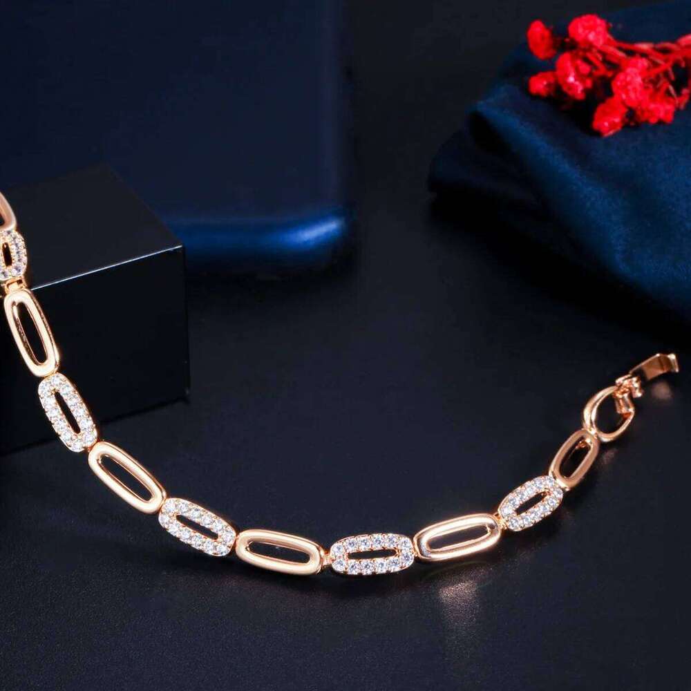 Pera Noble 585 Rose Gold Color CZ Zircon Round Shape Connected Tennis Bracelets for Women Fashion Brand Jewlery Accessories B189 Z260313