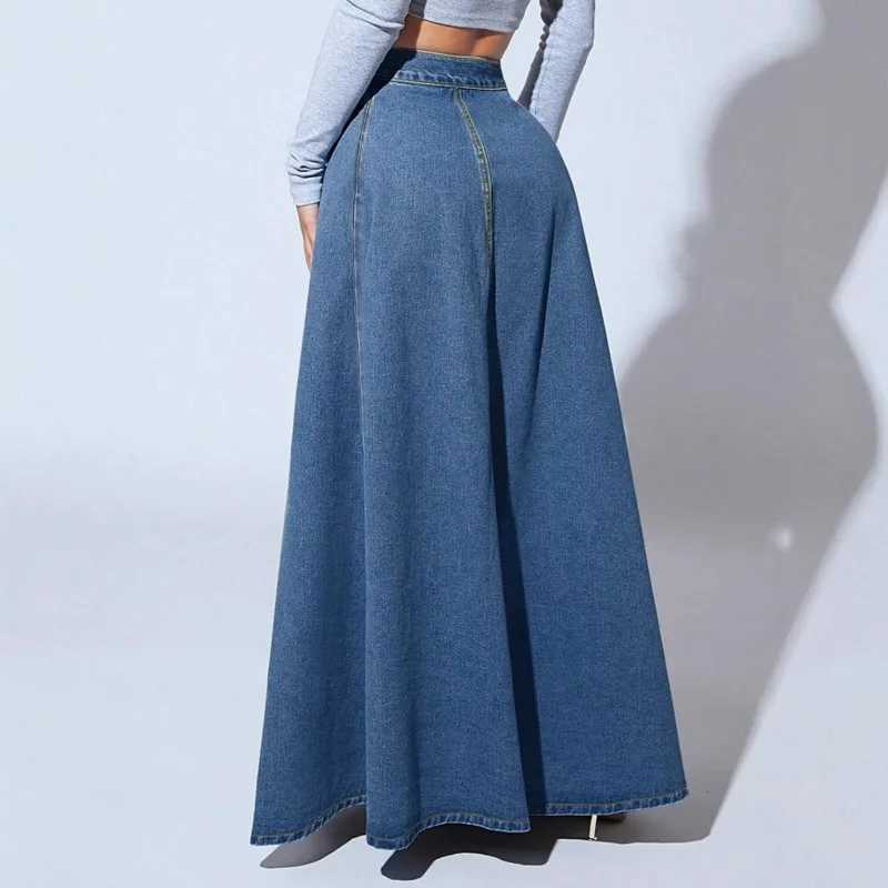 Retro Foreign Style Design Sense Single Breasted Denim Skirt Womens Swinging A Word Skirt M260314