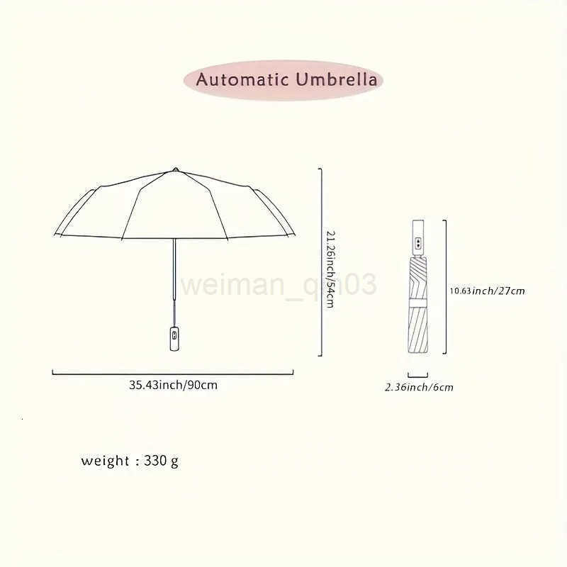 8-Rib Automatic High Quality Umbrella - One-Touch Open/Close Compact Foldable Design for Men Women Navy Black Business H260314