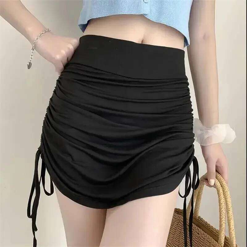 Korean Fashion Skirts for Women Harajuku Summer Thread Side Draw String Elastic Sexy Mini Bandage Tie Skirt Y2k Clothes Z260314