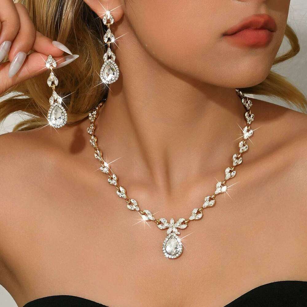 European and American New Luxury Full Diamond Bow Water Drop Set Two Piece Wedding Banquet Versatile Accessories Z260313
