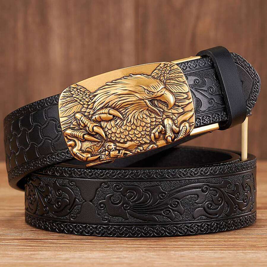 3.5CM Automatic Buckle Emboss Cowskin Quality Men Wasitbad Strap Genuine Leather Gift Business Belt For Jeans Z260226