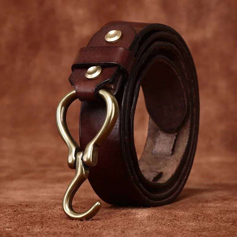 Men's Full Grain Belts for Men Cowhide Male Belt Genuine Leather Copper Hook Buckle Luxury Brand Waist Strap Z260226