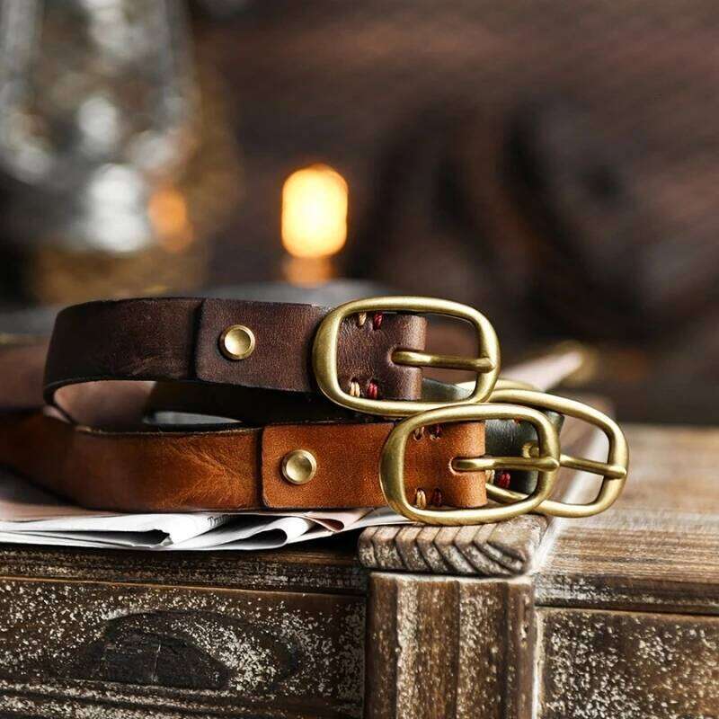Retro Narrow Genuine Leather Women's Pure Copper Button Western Cowboy Style Versatile Jeans Fashion Luxury Women Belt Z260226