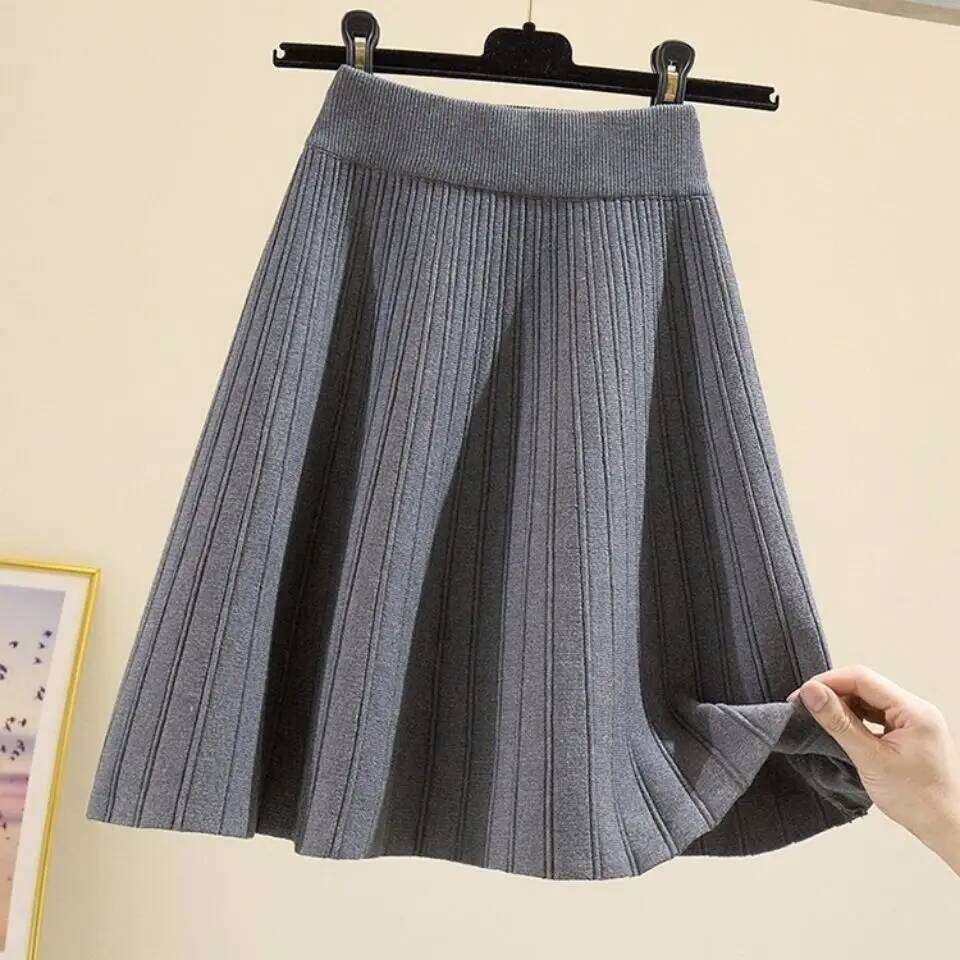 Knitted High Vintage All-match Skirts for Women Short 2022 New Korean Style Pleated Autumn Chic Women's Clothing A-line Skirt Z260314