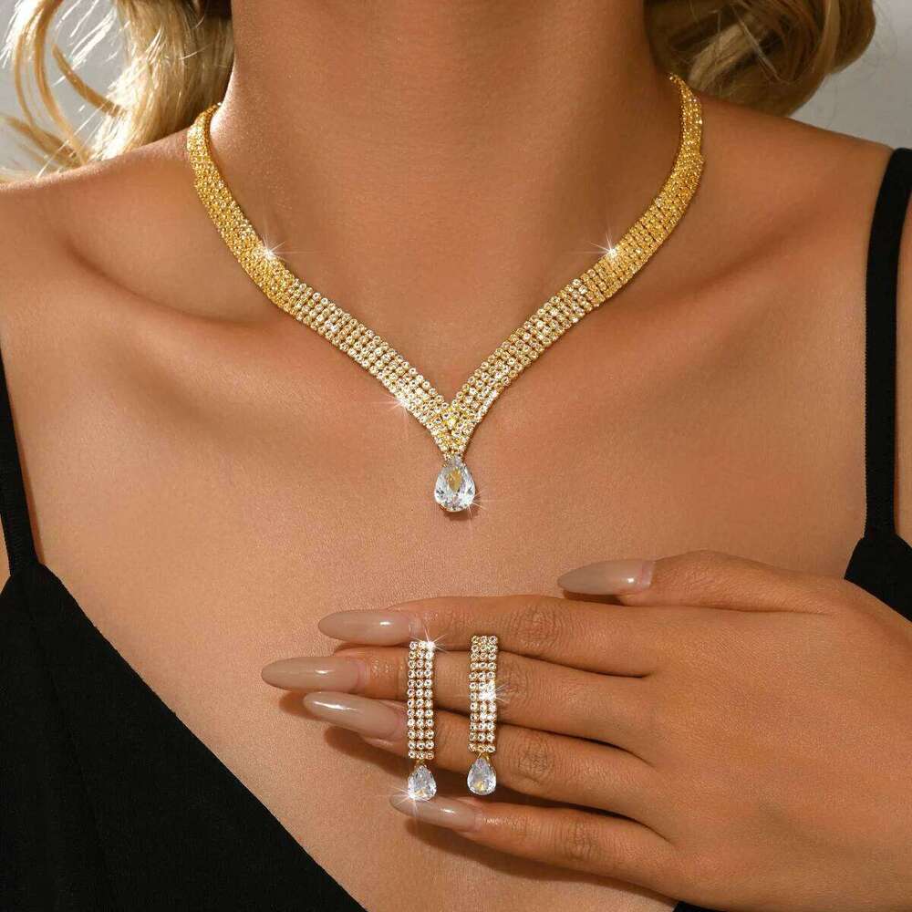 Trendy retro personalized design necklace earring set, wedding dress, evening gown, socialite style, versatile accessories Z260313