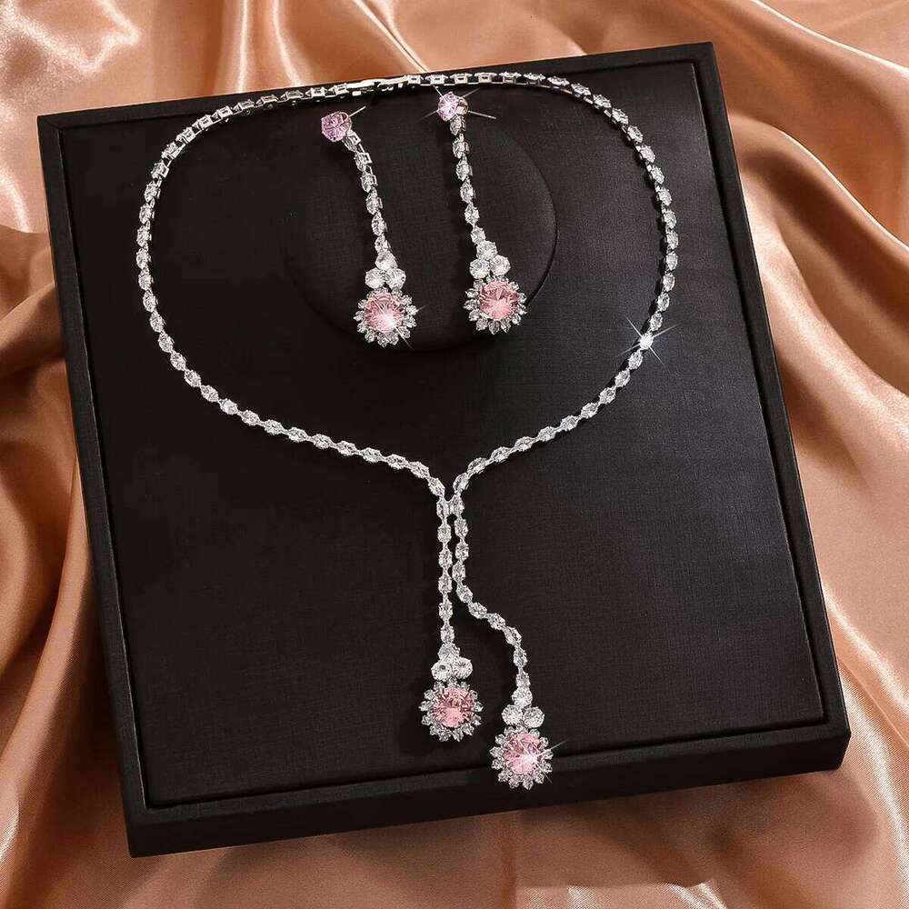 3PC Women's Fashion Zircon Series Pink Flower Necklace Earrings Jewelry Set Suitable for Wedding, Party, Festival Gifts-8582 Z260313