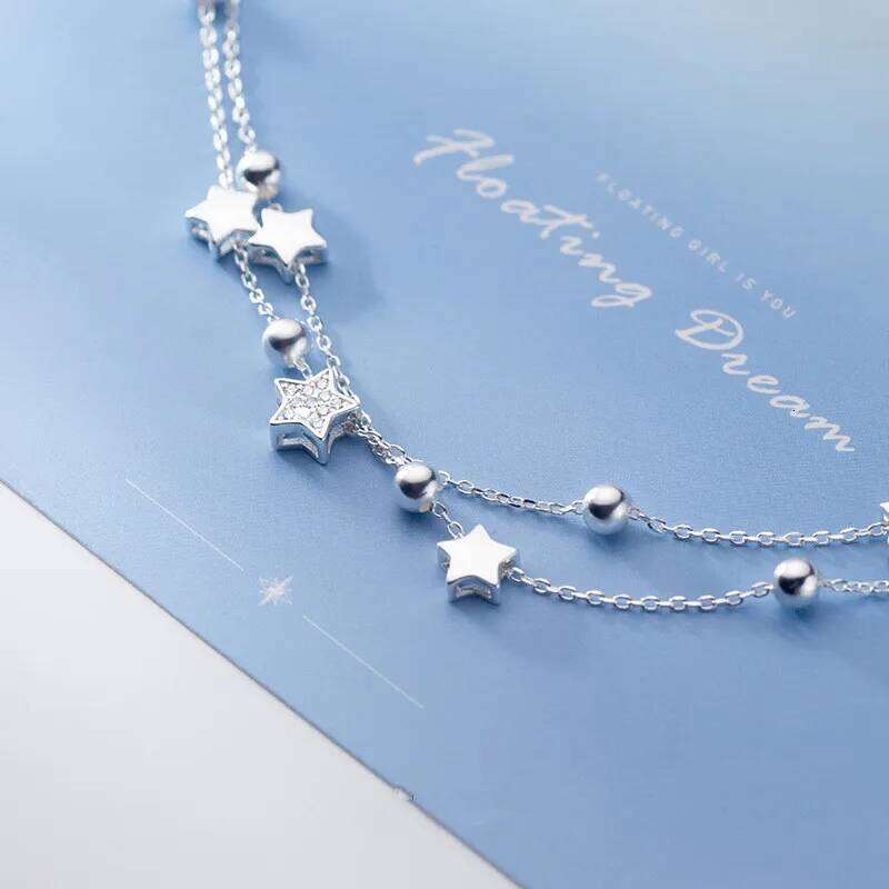 VENTFILLE 925 Sterling Silver Fashion Korean Five-pointed Star Crystal Double Bracelet Z260313