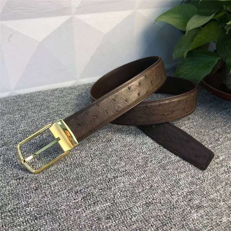 High Quality Authentic Real Ostrich Skin Men's Belts With Gold Silver Pin Buckle Genuine Exotic Leather Lining Male Waist Strap Z260226