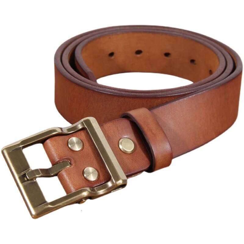 Retro Heavy Metal Rock Style Brass Pin Buckle Casual Men's Leather Vintage Luxury Handmade Top Layer Cow Jeans Soft Belt Z260226