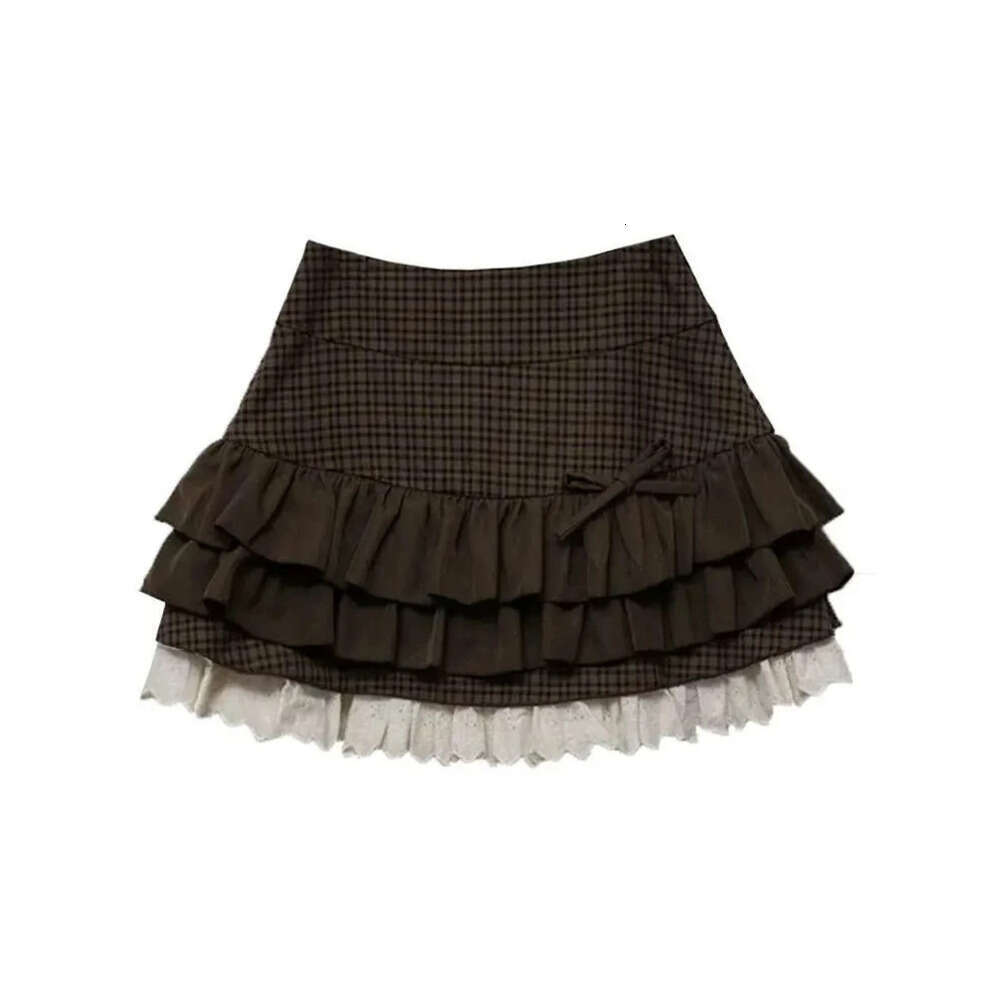 Kimutomo Mini Skirts Women Bow Lace Autumn Fashion Vintage Sweet Ruffles Patchwork Female Casual Cake Skirt Z260314