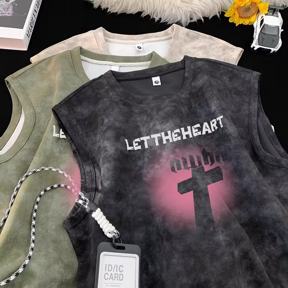 Designer Hoodie Summer Polo New Ins Trendy Tiedye Fashion Designer T-shirt Sleeveless Vest For Men American Style Simple Casual Loose Trendy Tank Top
