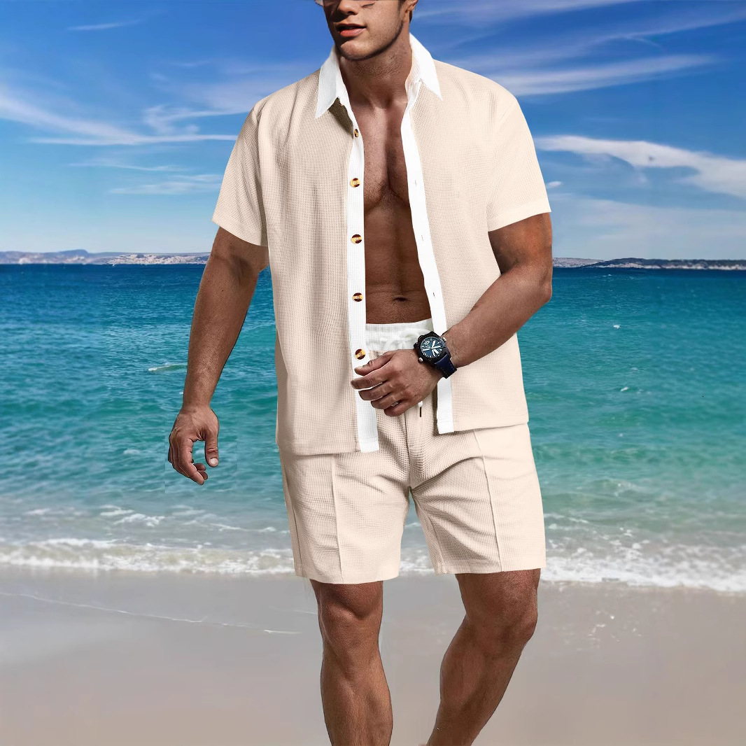Designer T-shirt Men's Short Sleeve Designer Hoodie And Shorts Twopiece Set European And American Polo Summer Loose Casual Colorblock Beach Shirt Set