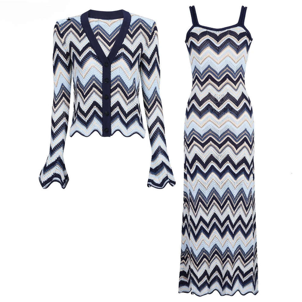 Women S Set Fashion O Neck Long Sleeve Short Tops Slip Stripe Waist Knitted Dress Loose Pants Evening Party Autumn New MAKOUFEI