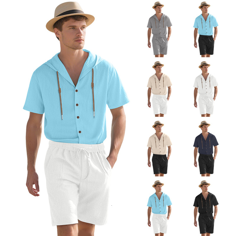 New European And Designer Hoodie American Summer Linen Sets For Designer T-shirt Travel Buttoned Casual Polo Sports Shortsleeve Shorts Sets