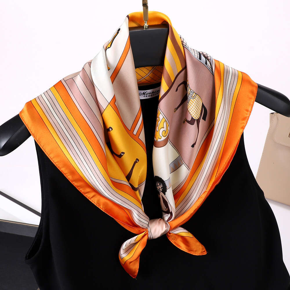 70 Small Square Silk Retro Three-Dimensional Letter Print Women's New Professional Neck Satin Scarf Wholesale Chunjinqiuli
