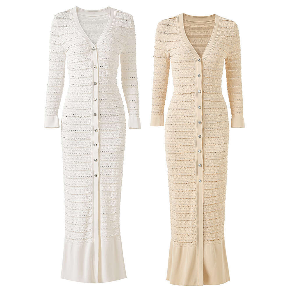2026 Designer Super Luxury Full Set Diamond f23 Celebrity Light Luxury Fashion Long f23 Skirt Knitted Dress f23 for Women